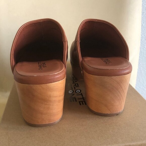 Charlotte Stone Martino Low Heel Wooden Clogs in Tan Leather - Picture 5 of 7